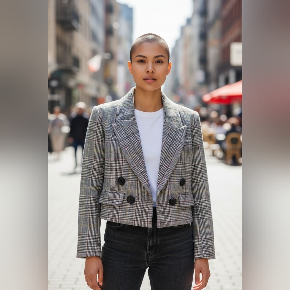 Women's Double-Breasted Plaid Jacket